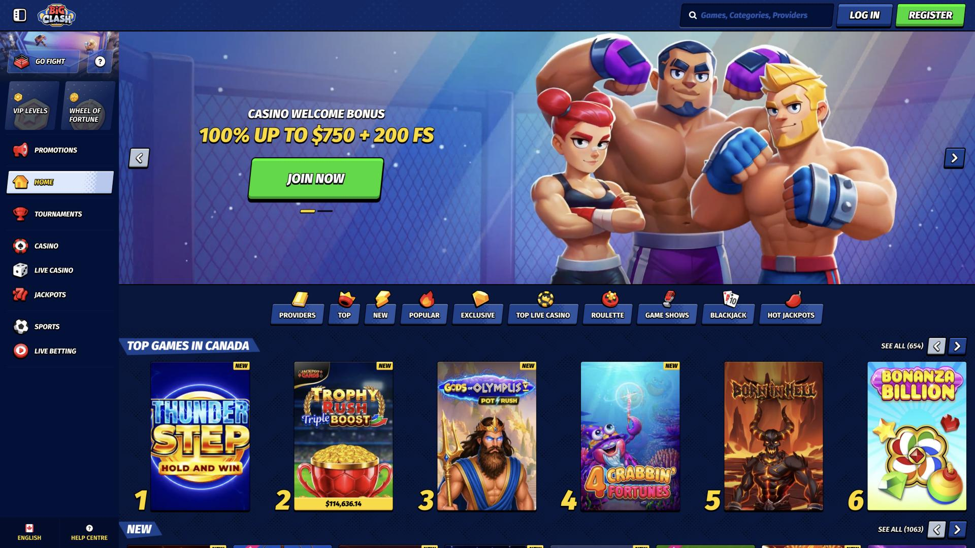 Screenshot of the Big Clash website