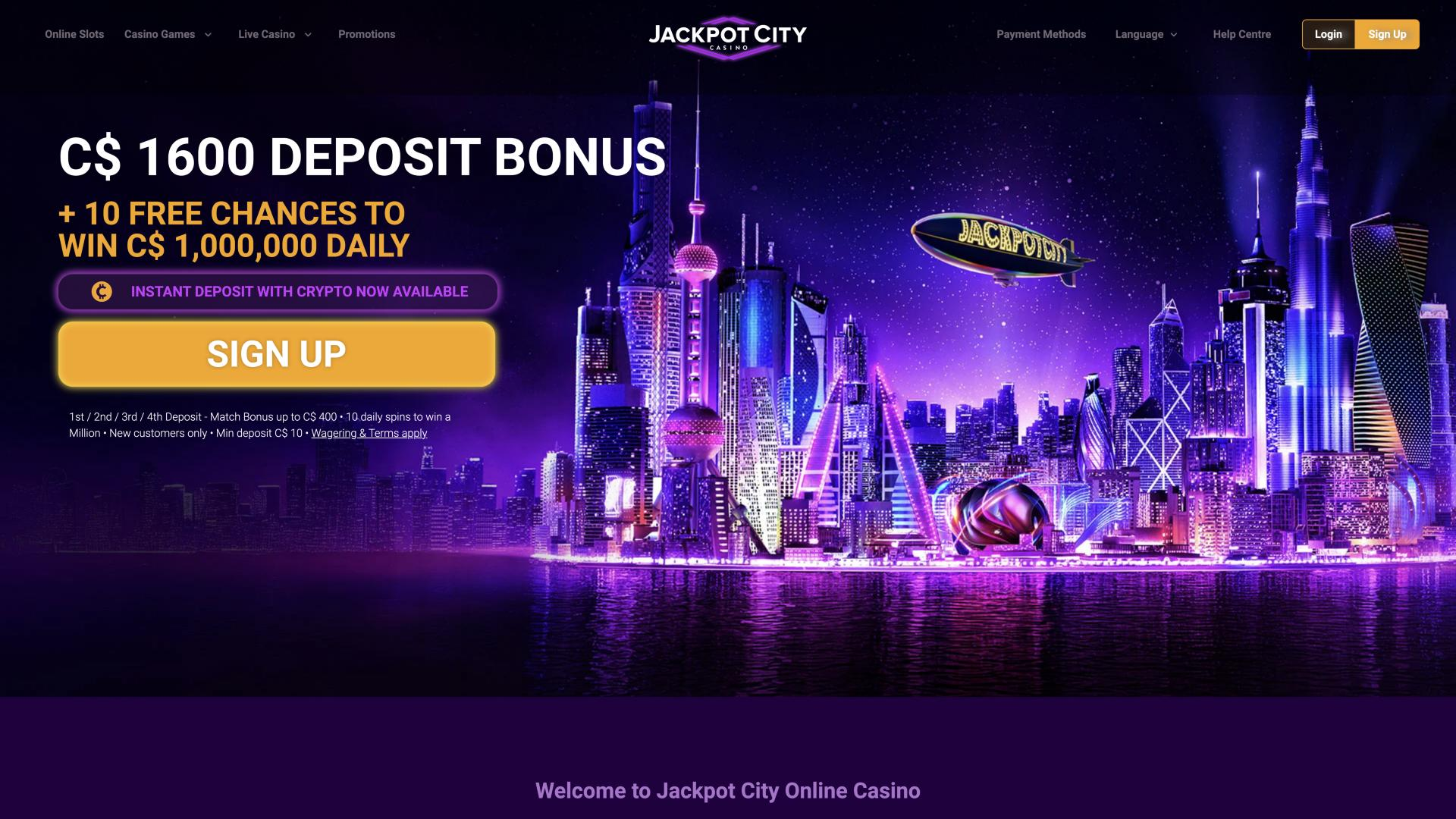 Screenshot of the Jackpot City website